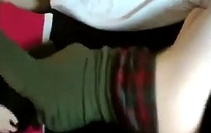 Hot girlfriend in tartan skirt fucks boyfriend
