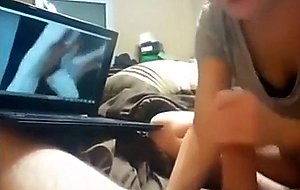 Bj while watching own porn vid