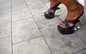 Candid open high heels in public