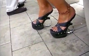 Candid open high heels in public