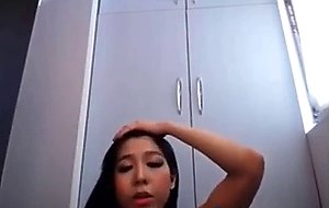 Brunette asian become posessed while masturbating