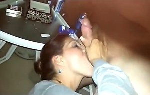 Married milf sucking the cum out of a cock in front of husband  friends