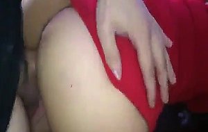 Girl in red dress fucks and creampie