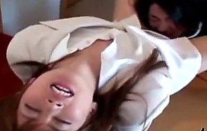 Asian Girl In Costume Getting Her Pussy Licked On The Desk Giving Blowjob On Her Knees