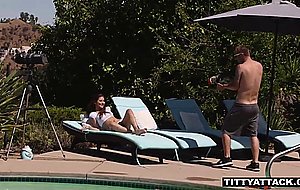 Nina North sucking cock by the pool