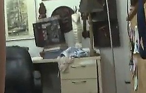 Blonde smushed in to pawn shop floor and taking facial