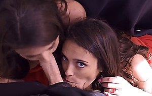 Adria rae and ashley anderson sucking cock in the restaurant
