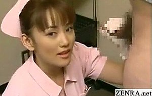 Subtitled japanese nurse gives a handjob with cumshot