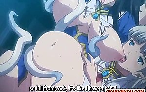 Anime coed with bigboobs caught by tentacles and fucked