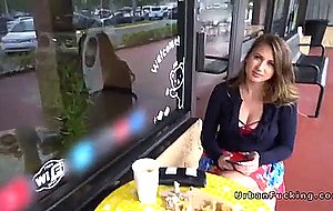 Busty babe flashing huge natural boobs in public