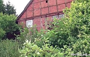 German granny gets drilled intense by her neighbor in the barn