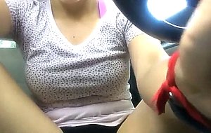 Teen shoving a sex toy in her pussy in bf's car  