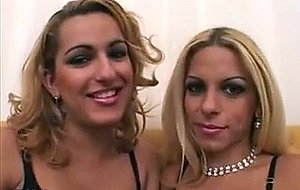 Two blond shemales fucking
