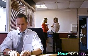 Office babe doggystyled in stockings   