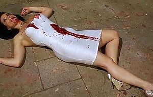 Sexy amazon in tight dress stabbed  