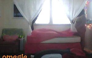 Omegle ebony fatty making her bed naked  