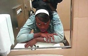 Ebony crossdresser takes creampie in walmart bathroom