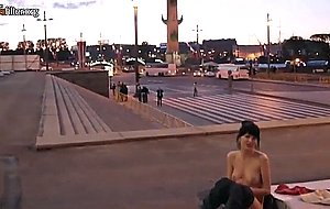 Crazy girl plays with herself in the city center  