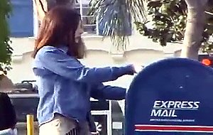 Sexy chick exposes herself with anything to do with the POST OFFICE