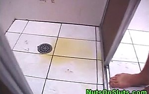 Guy, girl and shemale take turns pissing on each   