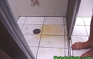 Guy, girl and shemale take turns pissing on each   