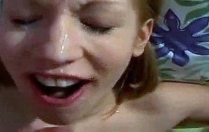 Pretty babe gets jizzed on face after giving head