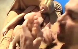 Blonde babe Carolyn Monroe foot licken and gives white cock ...