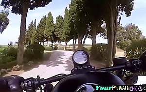 Amazing euro drilled on a motorbike outdoors  