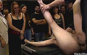 Blonde group anal fucked in public bar
