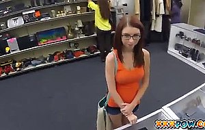 Babe with glasses fucked intense in pawn shop