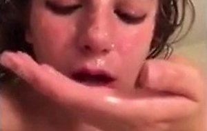 Teen girl showers in her spit 