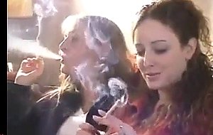 Mom and daughter smoking  