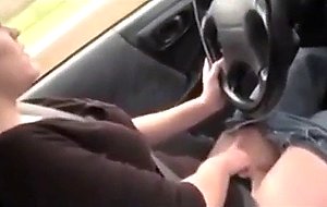 She fingers her pussy while driving  