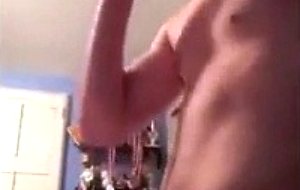 Adorable teen boy plays with horny cock  