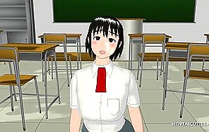 Hentai schoolgirl blowing intense dick on her knees