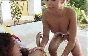 Nice curly tranny drills a chick outside