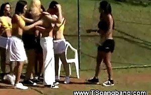 Sporty transsexuals undress the referee