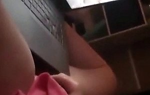 Busty hottie masturbating while watching porno  