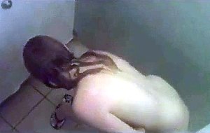 Cute teen caught shaving in the shower by a peeper  