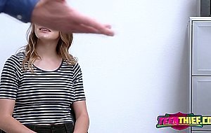 Hot petite teen save her cashier job by fucking the shop managers big white cock at his private off