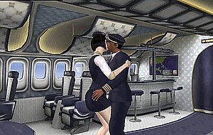 D shemale stewardess getting a footjob from the pilot