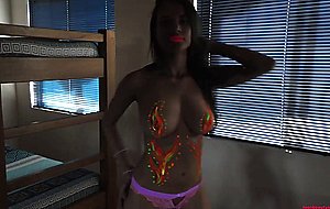 Reflective body paint with a stunning babe