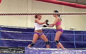Muscular lesbo chicks filmed while wrestling   