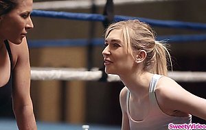 Skinny blonde babe fucked by her lesbian boxing coach