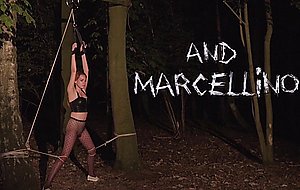 Outdoor teasing and torturing with sexy redhead slave