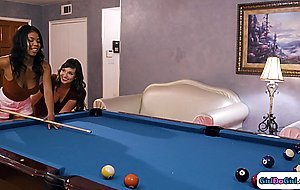 Busty ebony gets pool lessons and more from gfs big tits sis