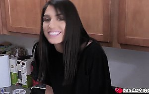 Dana Wolf slobbering her step brothers thick cock so he can vouch for her to stay