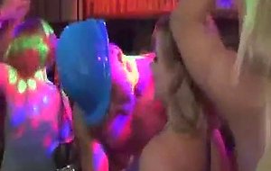Blonde skank plays with her clit while getting doggyfucked at party