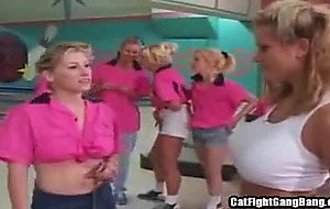 Busty blonde Brianna getting her ass violated by horny lesbians