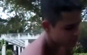 Shemale and soldiers outdoor threesome